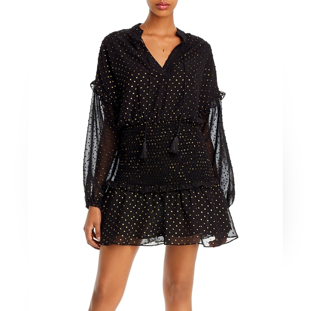 Aqua Black Dress with Gold Dots size S - Picture 1 of 10